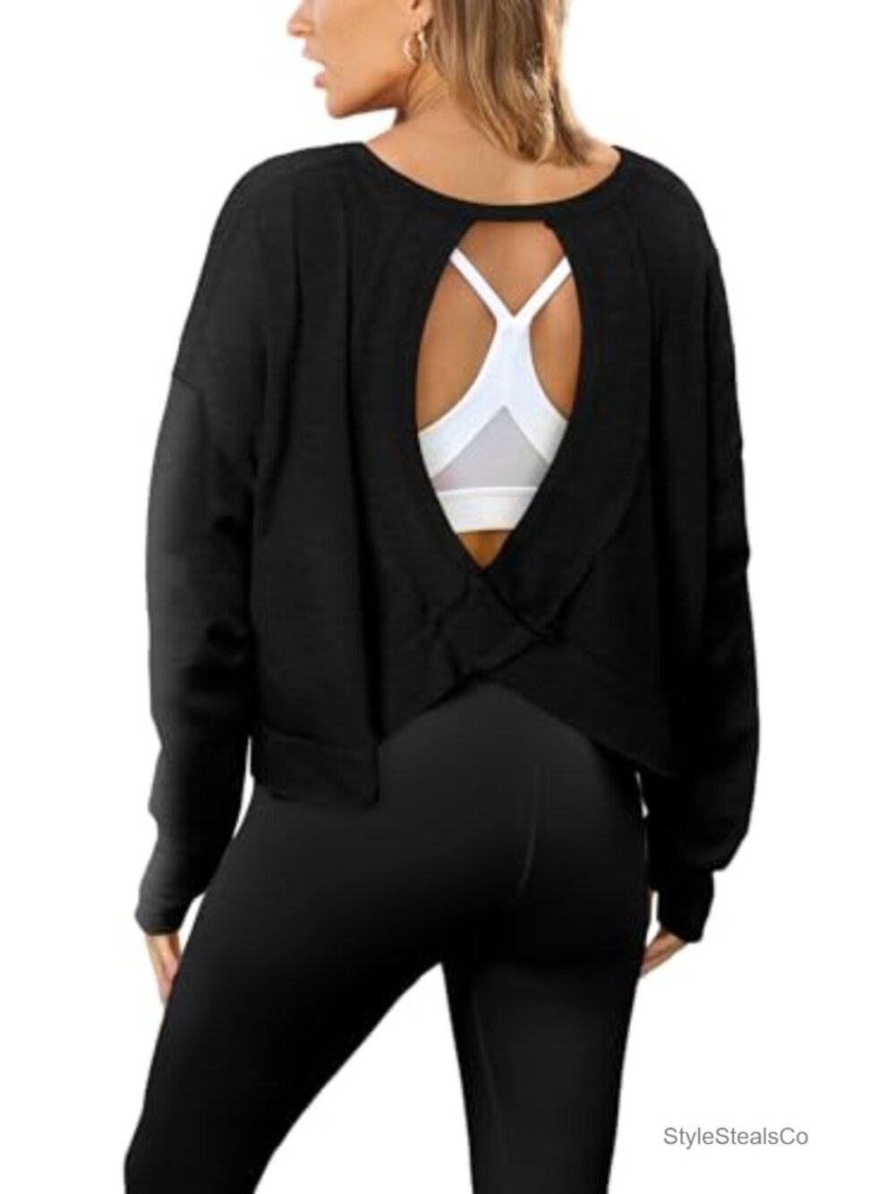 Women's Open Back Loose Fit 100% Cotton Workout Tee Boat Neck Crop Running Shirt
